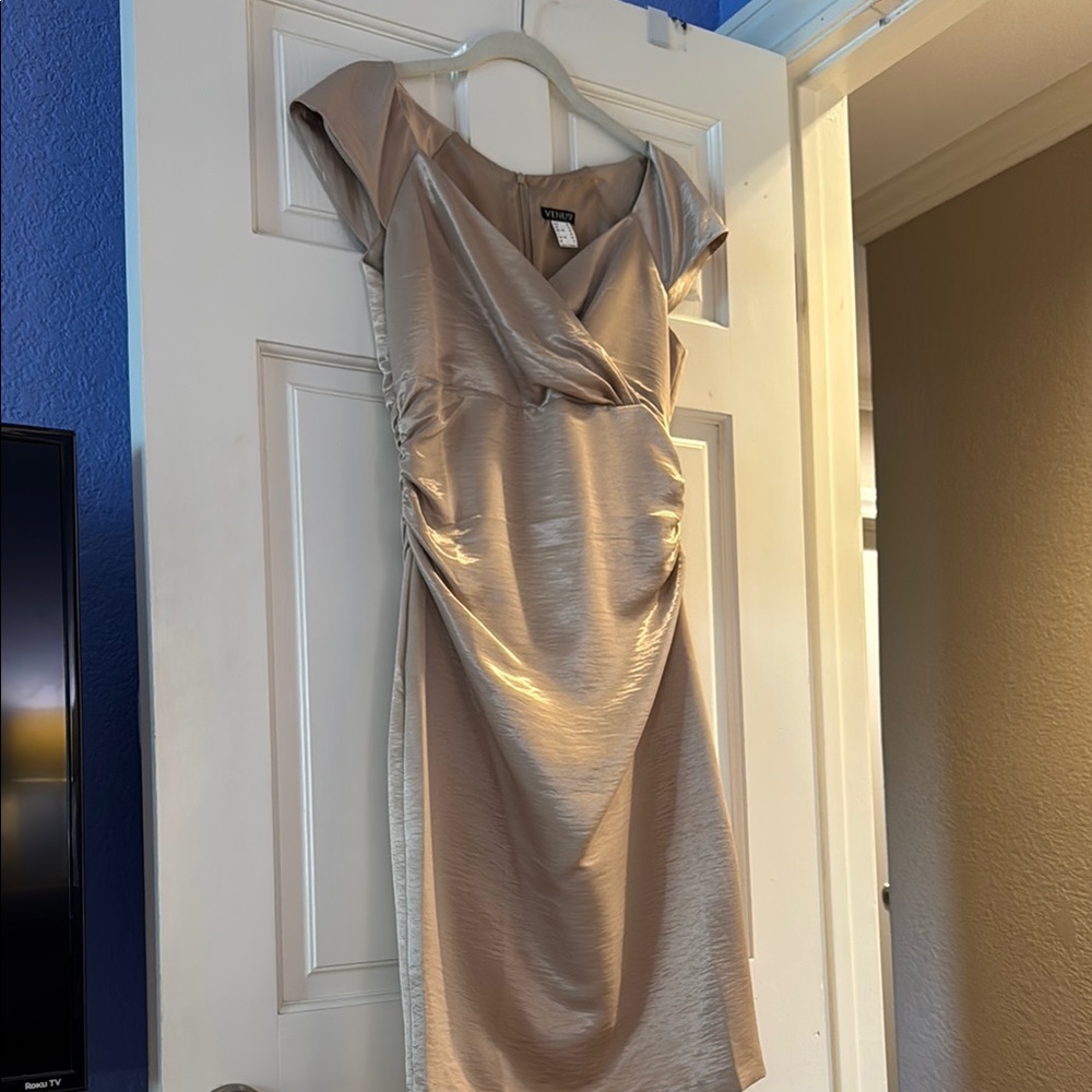 VENUS Gold Ruched Wrap Sheath Dress